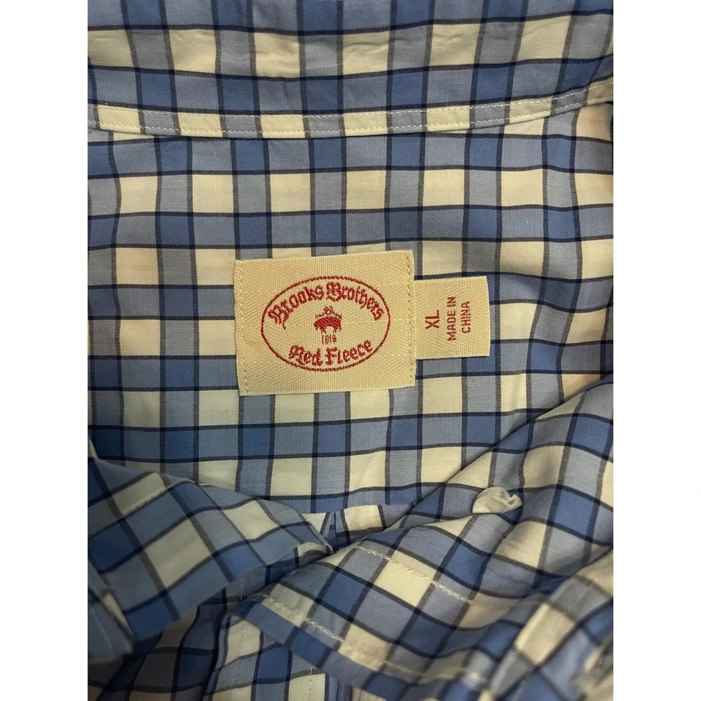 Brooks Brothers Red Fleece‎ XL Blue White Gingham Button Down Shirt 100021239